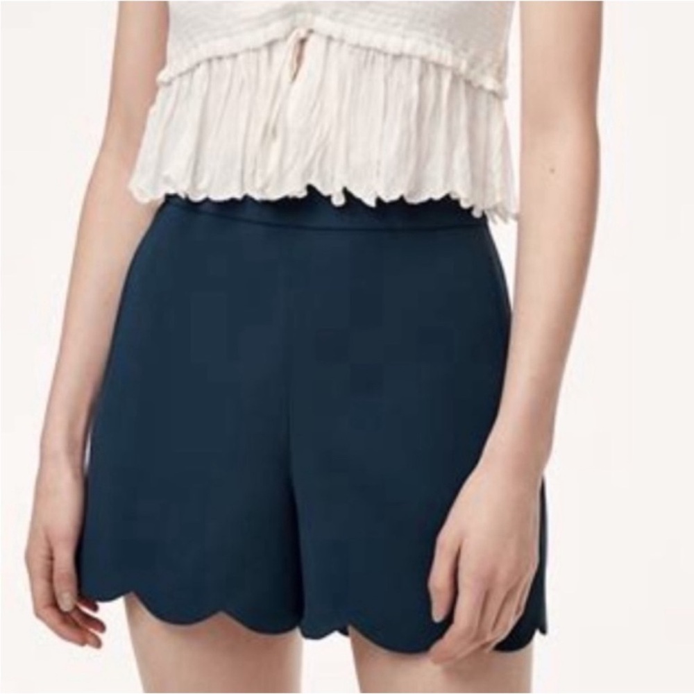 Aritzia Navy Scalloped Hem Shorts